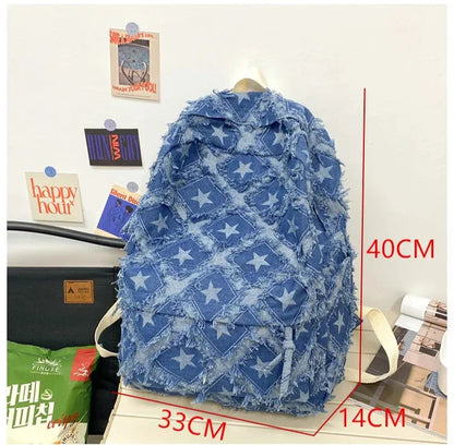 eybag American Style Denim Backpacks Large Capacity Canvas Satchels Star Cloth School Bags Cotton Leisure Or Travel Bags For Women