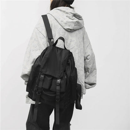 eybag Solid Black Men's Backpacks Cool Streetwear Style Man Backpack Harajuku Large Capacity School Bags Waterproof Nylon Bags for Men