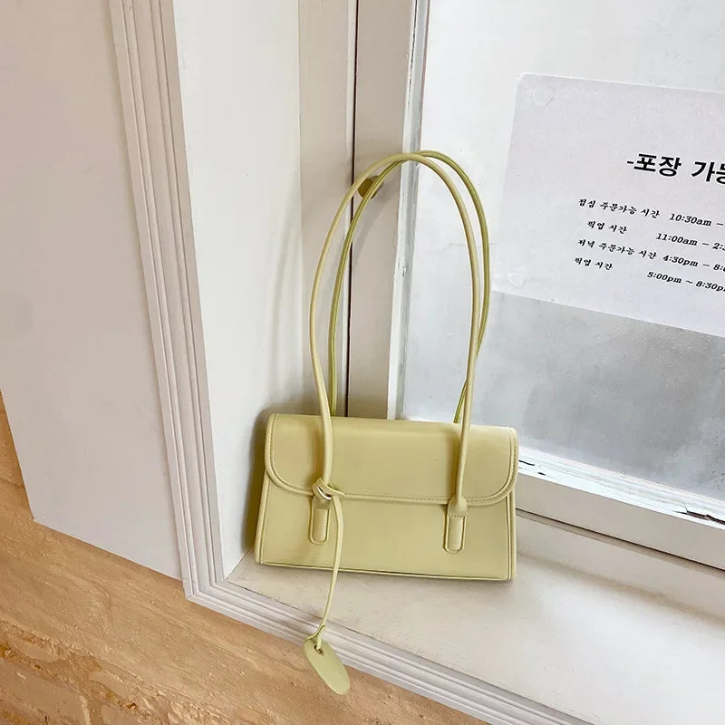 eybag Fashion Women Small Tote Shoulder Bag Retro Design Ladies Clutch Purse Handbags Solid Color PU Leather Female Underarm Bags