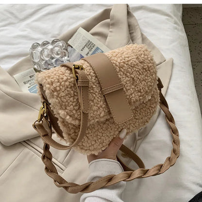 eybag Winter Women's Shoulder Bag Messenger Weave Strap Saddle Armpit Bag New High-quality Plush Fur Bag Women's Handbag Designer