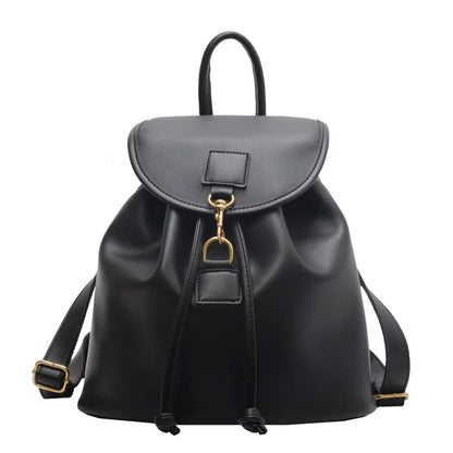 eybag Genuine PU Leather Backpack Female Large Capacity Casual School Bag Solid Drawstring Travel Shoulder Bag Korean Fashion Backpack