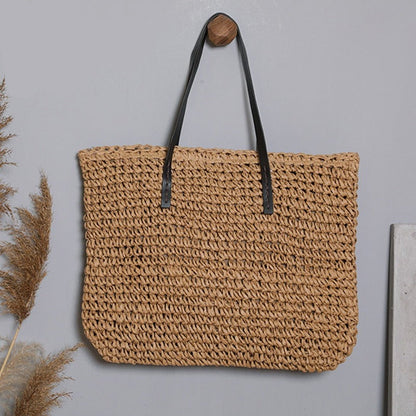 Lkblock Hot fashion Simple hollow beach bags women straw bag vintage knitted big tote bags shoulder bags