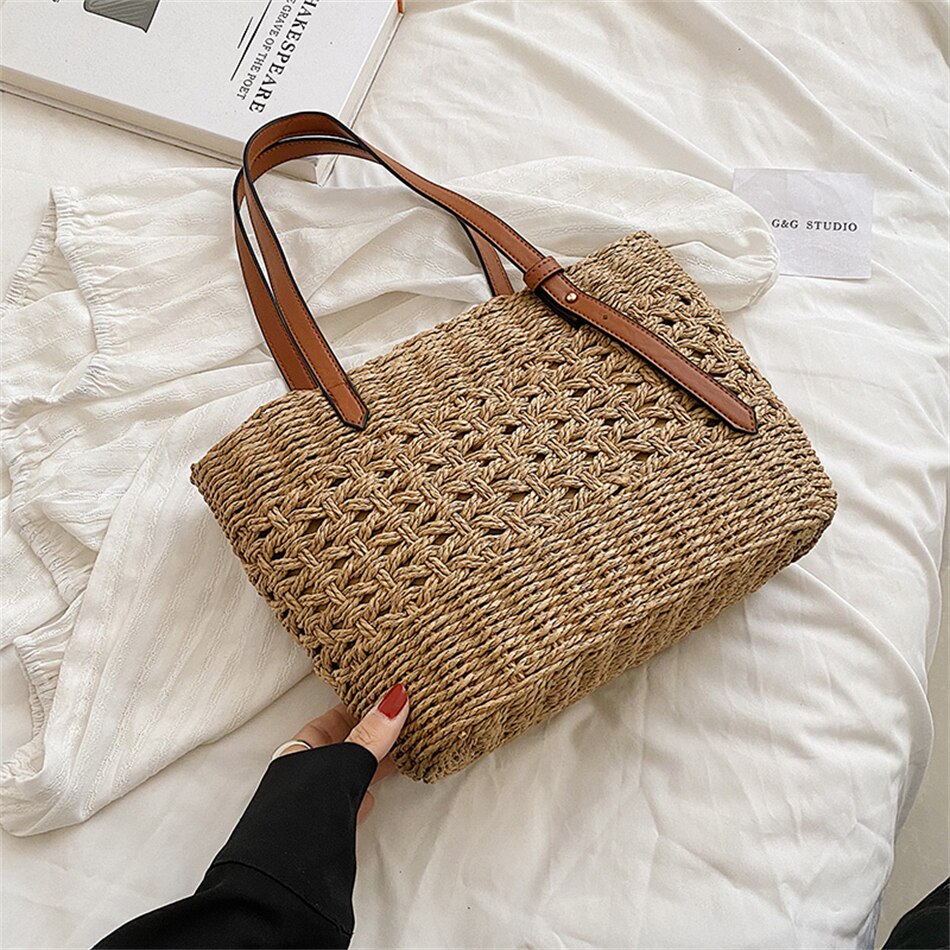 Lkblock Fashion Luxury Weave Tote Bag for Women Trend Female Handbags Design Travel Beach Bags Brand Shopper Straw Shoulder Purses