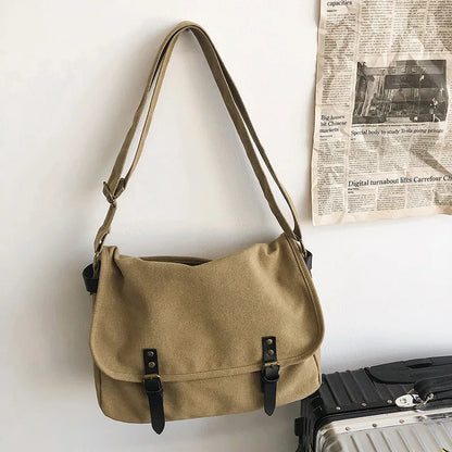 eybag Fashion Canvas Shoulder Bags for Women Men Japanese Style Casual Large Capacity Crossbody Bags Unisex Messenger School Bag