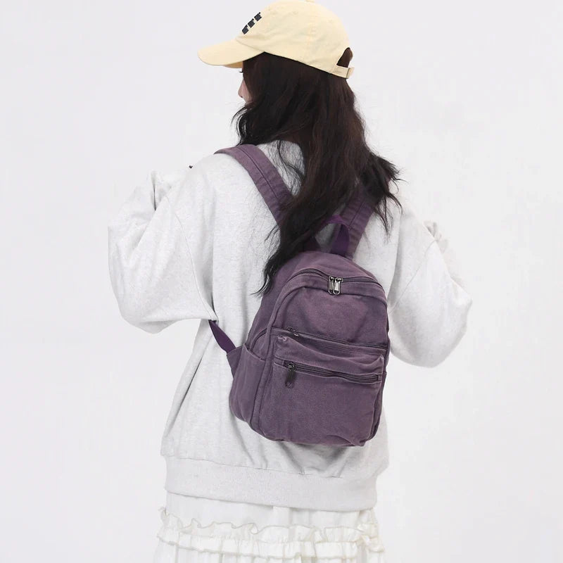 eybag Small Canvas Backpacks For Women 100% Cotton School Bags For Teenage Girls Solid Purple Brand Korea Style Cloth Casual Satchels