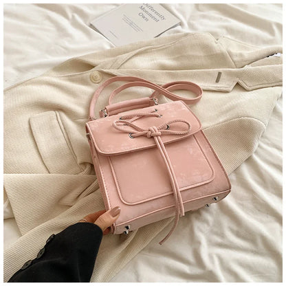 eybag New Ballet Style Women's Backpack Girls College Backpack Fashion Women's Item Storage Handbag Bow Decoration PU Material