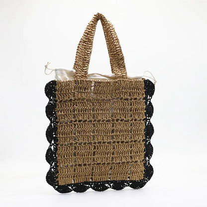 eybag Paper Rope Woven Tote Bag Bohemian Straw Beach Bag Summer Handbags Hollow Plaids Shoulder Bags for Women Travel Shopper Purses