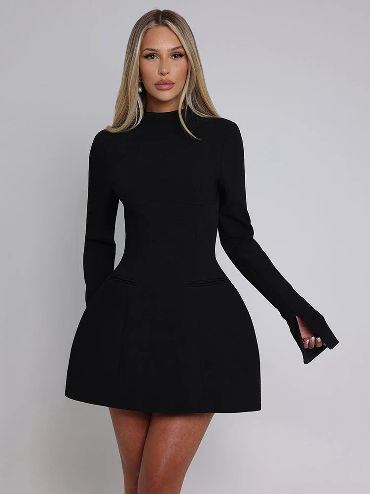 eybag Long Sleeve Backless Sexy Mini Dress For Women Autumn Winter New O Neck High Waist A-line Club Party Sexy Dress Elegant