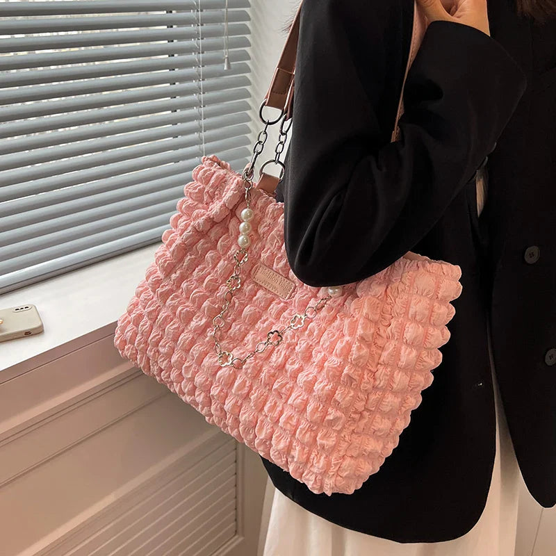 eybag Pleated design cloth bags for women new Casual High capacity tote bag beaded Messenger Shoulder bag ladies big Shopper bag