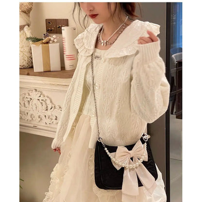 eybag Vintage Bowknot Women Underarm Bags Faux Pearl Chain Ladies Shoulder Crossbody Bag Female Soft Nylon Purse Small Tote Handbags