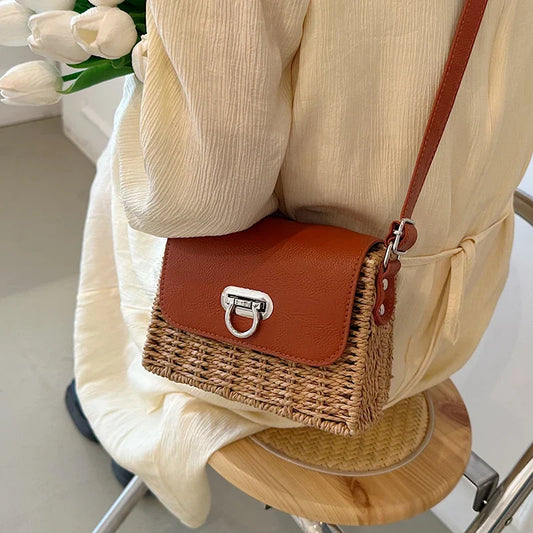 eybag Summer Straw Bag For Women Woven Handmade Handbag   pearl Lady Tote Small square bag Vacation Beach Bag shoulder crossbody bag