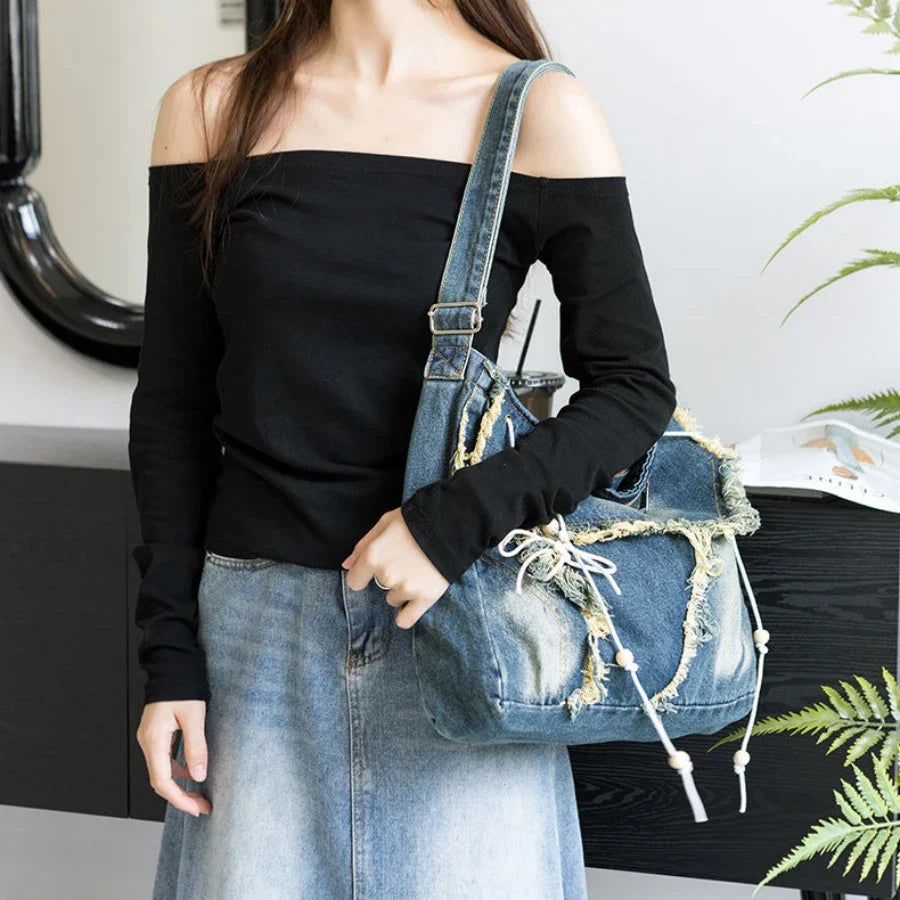 eybag Y2K Korean Harajuku Gothic Hobo Denim Bag Aesthetic Vintage Purses WomenHandbag Crossbody Messenger Tote Peddler Shoulder Bags