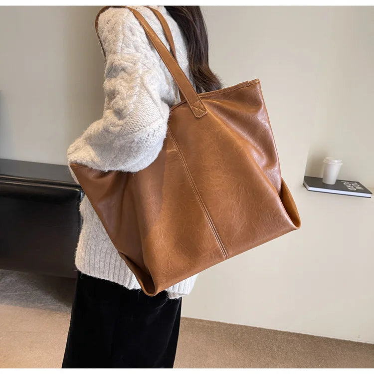 Lkblock Large Capacity PU Leather Bags Brand Design Big Tote Bag for Women Solid Color Fashion Female Handbags INS Style Underarm Bags