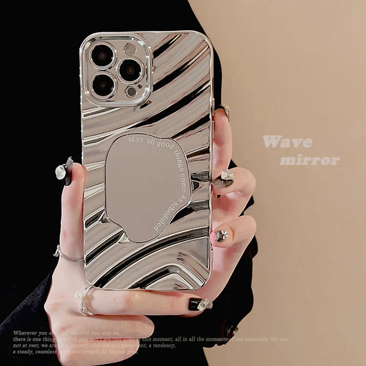 eybag Electroplated Silver Mirror Phone Case for IPhone 15 14 13 12 11 Pro Max X XR XS 7 8 Plus SE Fashion Shockproof Cover Shell