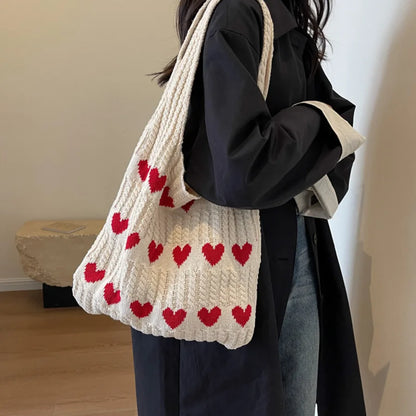 eybag Shopper Bags For Women Trend 2024 Cross Body Tote Embroideried Heart Knitted Women's Shoulder Bag Korean Popular Luxury Designer