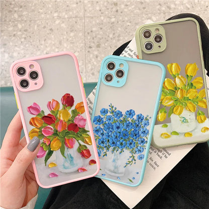 eybag Retro Oil Painting Flower Phone Case For iPhone 11 12 Pro Max 15 Pro Max 13 12 Mini X XR XS SE 2020 8 7 Plus 14 Plus Covers