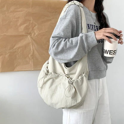 eybag 2024 New Nylon Pleated Shoulder Bag Fashionable Drawstring Design Crossbody Bag High Quality Large Capacity Tote Bag