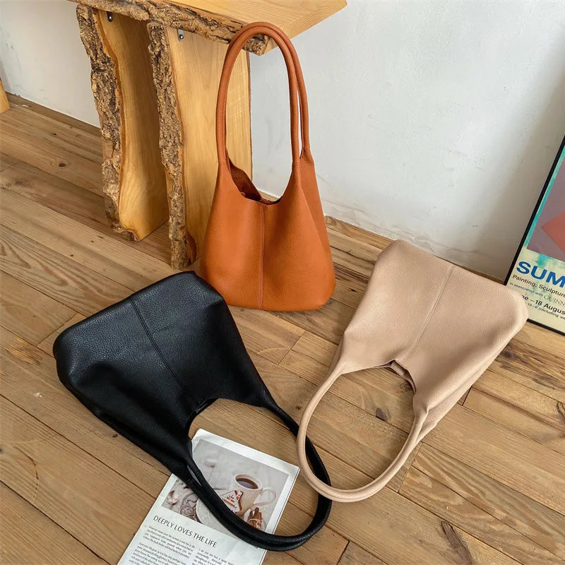 eybag Casual Women Shoulder Bag Large Capacity Shopping Bags Female Tote Handbag Solid Soft Leather Shopper Lady Travel Purse Bag