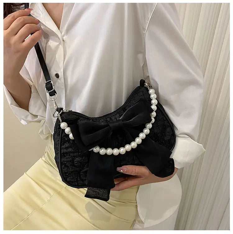 eybag Fashion Pearl Chains Design Female Shoulder Messenger Bag Sweet Bow Ladies Crossbody Bags Flower Pattern Women Square Handbags