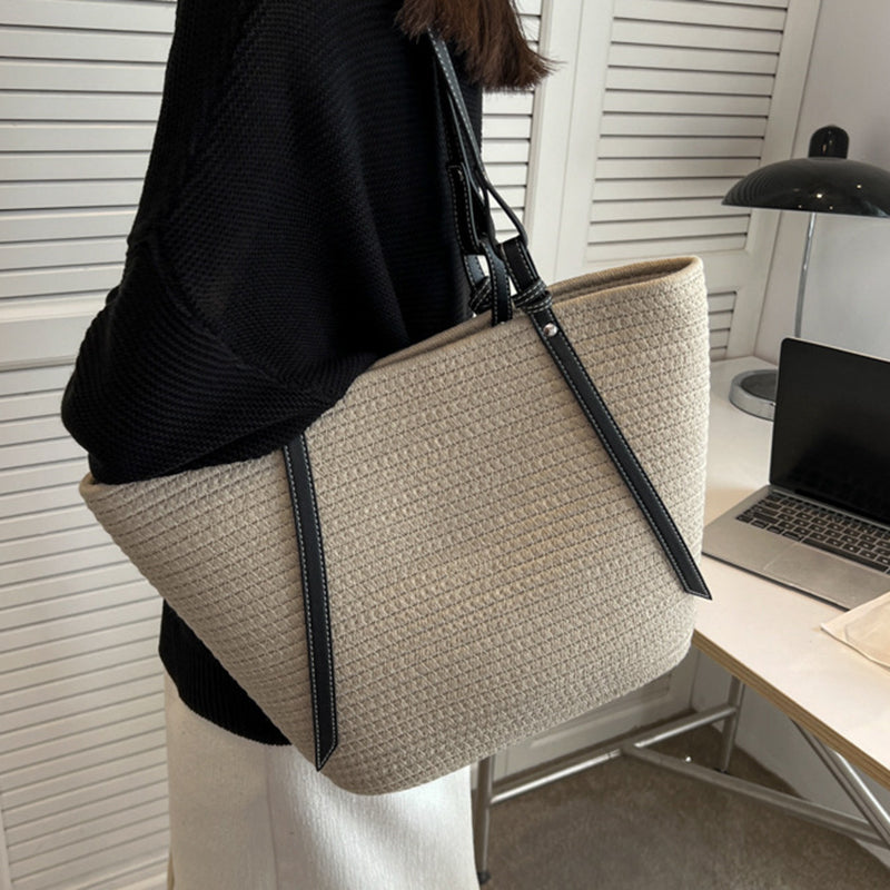 Lkblock Fashion Straw Woven Handbags Women 2022 Large Capacity Handmade Shoulder Shopping Bag Simple Casual Femme Vacation Hand Bags