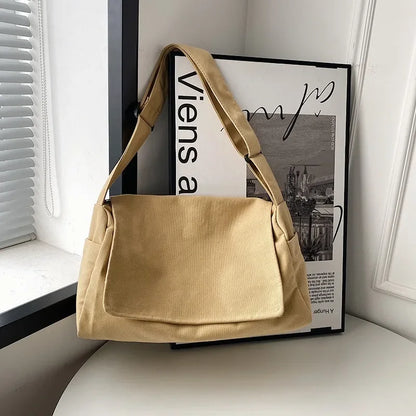 eybag Large Capacity Flap Casual Shoulder Phone Bag New Japanese Crossbody Solid Color Simple Student Canvas Bag