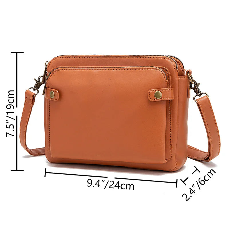 eybag Bags For Women Trend 2024 Three Layer Vintage Leather Crossbody Bags Women's Shoulder Square Bag Brown Satchel Clutches