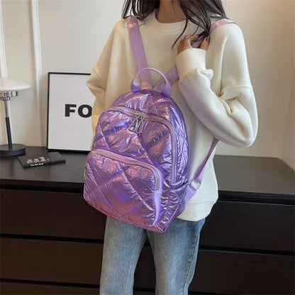 eybag Fashionable Space Pad Cotton Women Backpack Gold Solid Color School Bag Women Sports Backpack Women Nylon Pad Bag