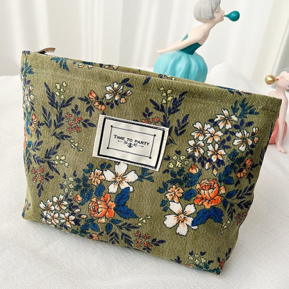 eybag Corduroy Make Up Organizer Clutch Bag Retro Flower Print Cosmetic Bag Wash Bag Women Travel Cosmetic Pouch Beauty Storage Cases