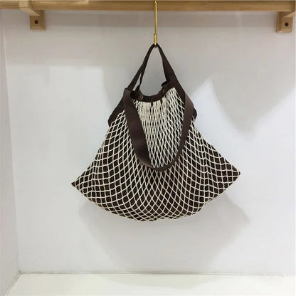 eybag Fashion Design Stitching Design Woven Net Bag for Women Handbag  Large Capacity Casual Ladies Shoulder Bag Big Totes