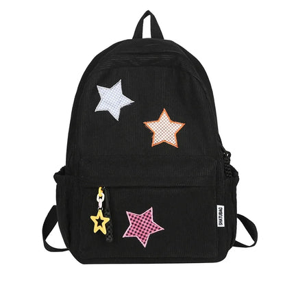 eybag Solid Star Twist Zipper Large Capacity Corduroy School Bag Classics Simple Backpack 2024 Hot Sale Light Bags for Girls and Boys