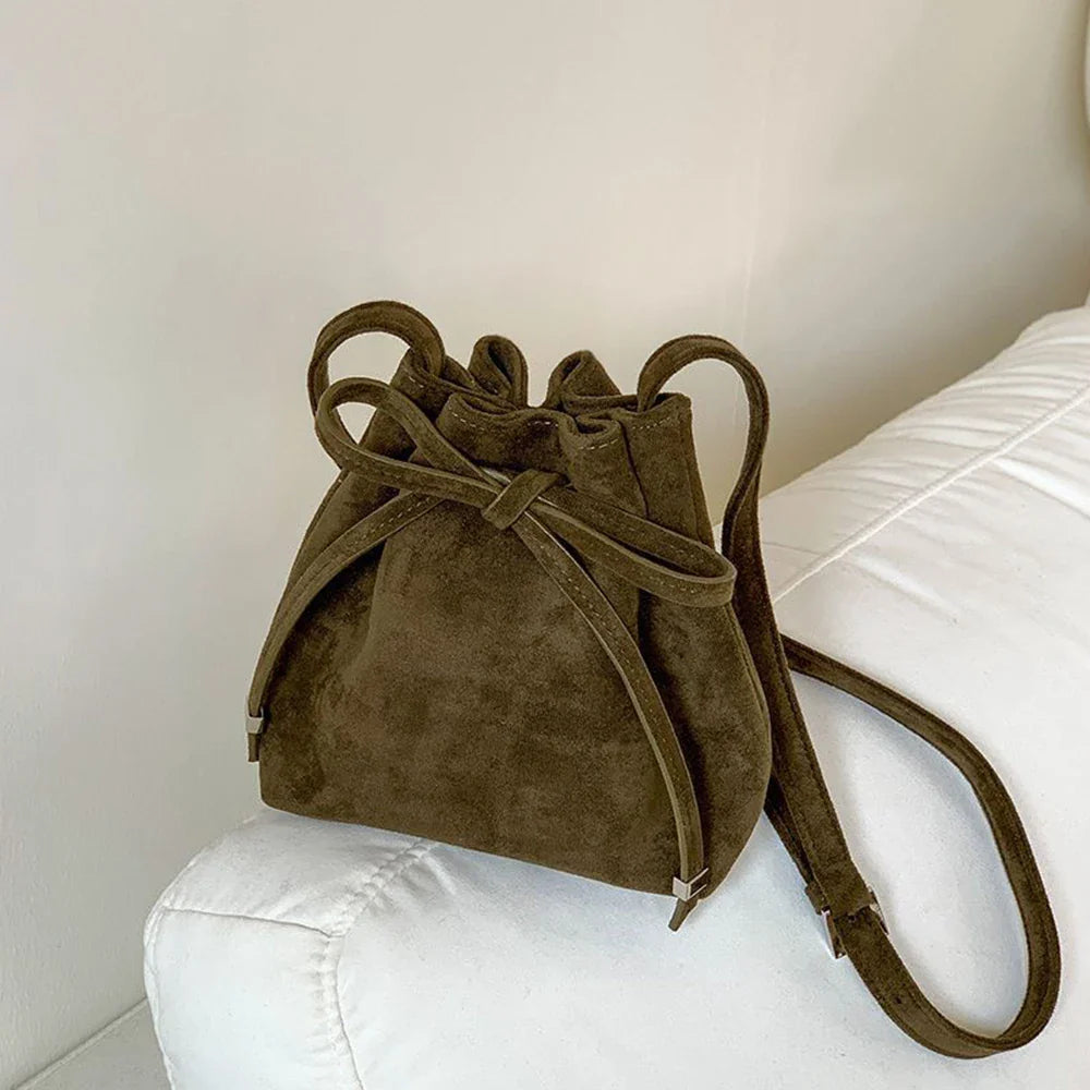 eybag Fashion Faux Suede Bucket Bag High Quality Shoulder Bag Designer Crossbody Bags for Women Pleated Drawstring Bags Handbags Chic