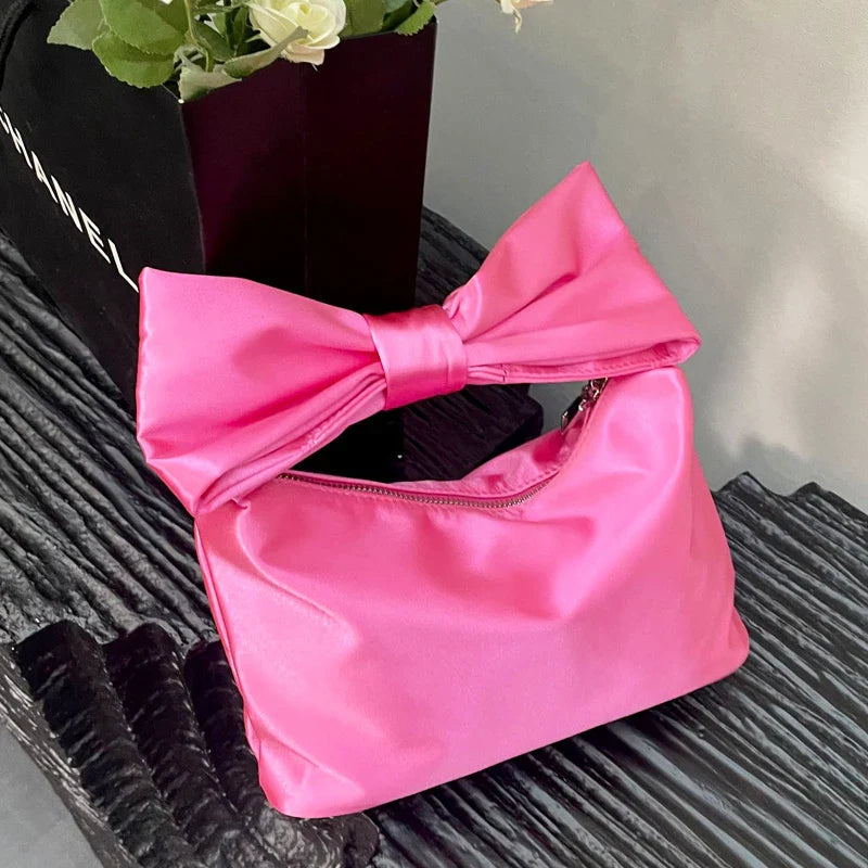 eybag Korean Casual Pillow Bags For Women Luxury Designer Handbag And Purse 2024 New In Satin Bow Bit To Handle Small Cloth Hand Wrist