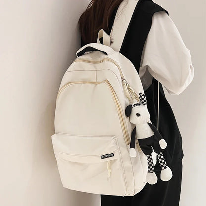 eybag New Solid Color Waterproof Nylon Women Backpack White Cute Students Bag Black Boy's School Bag For Teenage Girls Travel Knapsack