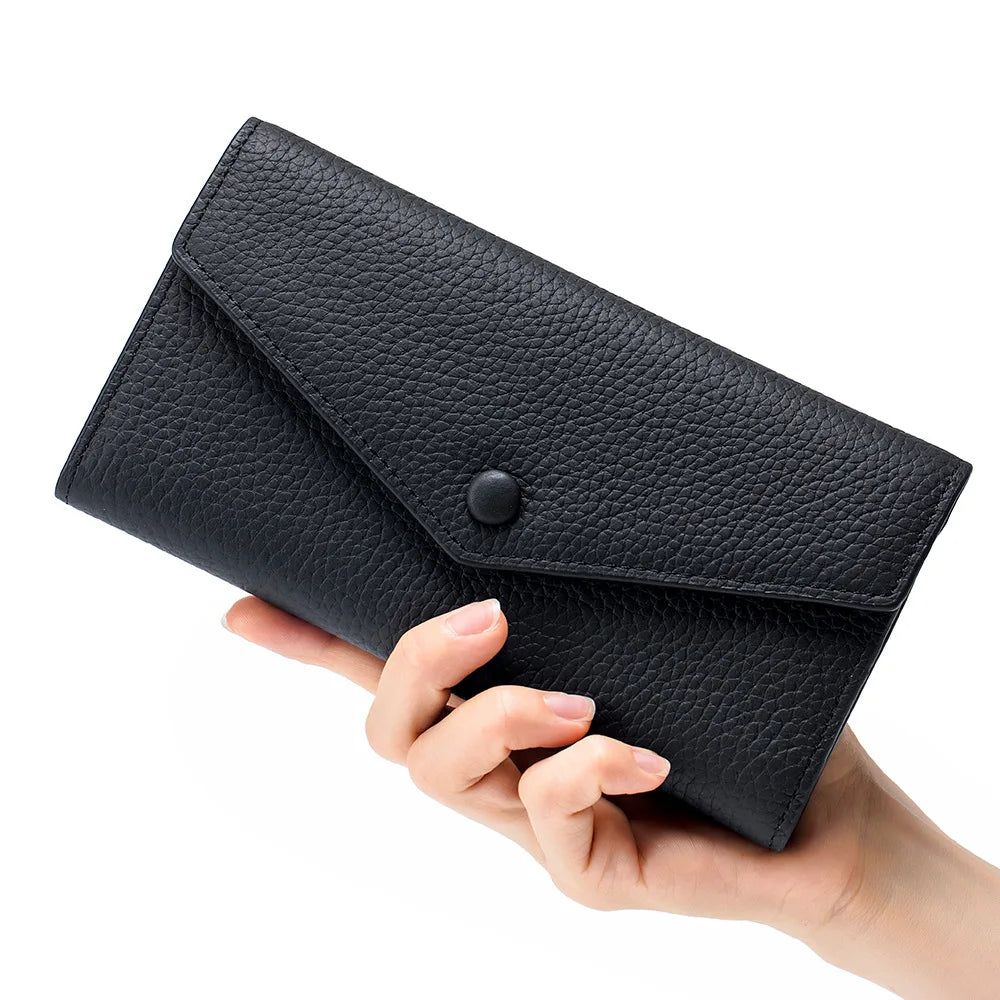 eybag Genuine Leather Long Wallet Phone Bag Cowhide Coin Purse Key Lipstick Case Earphone Pouch ID Credit Card Holder For Women Clutch