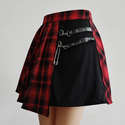 eybag Womens Harajuku Punk Irregular Mini Pleated Skater Skirt Asymmetric Cutout High Waist Hip Hop Clubwear Gothic Harajuku Skirt