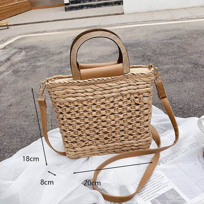 eybag Retro Top Handle Design Crossbody Bag for Women Branded Simple Summer Straw Woven Handbags Female Hollow Basket Shoulder Bags