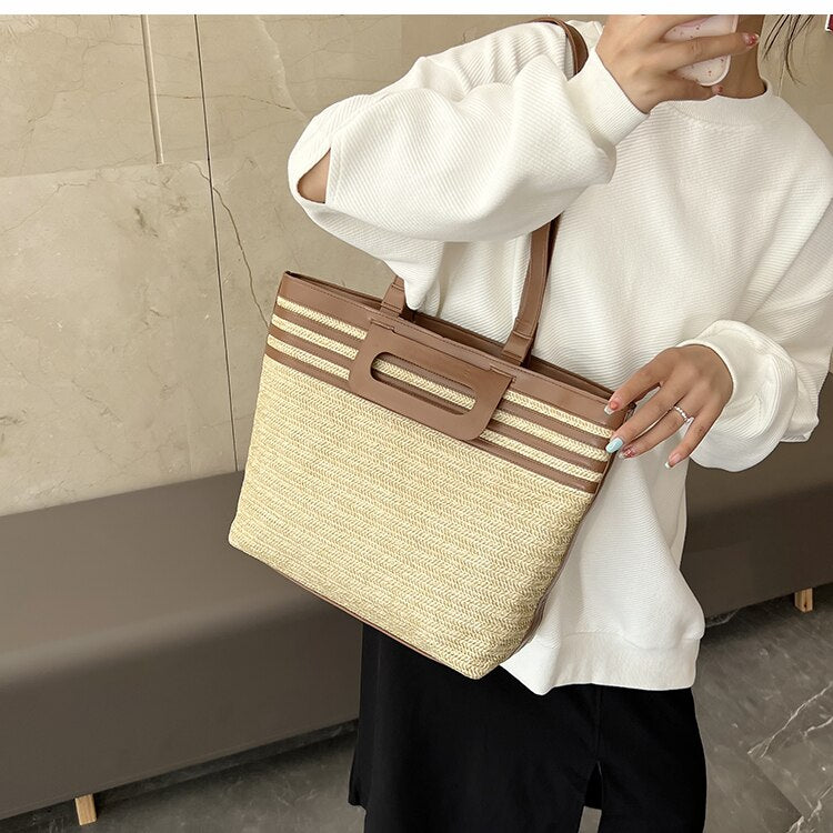 Lkblock Large Capacity Bag 2022 New Bag Women's Bag Summer Popular Woven Straw Bag Shoulder Bag Handbag Beach Resort Style Tote Bag