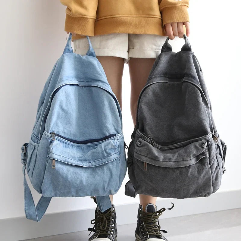 eybag Retro Distressed Canvas Gray Backpack Girl College Female Book Travel Backpacks Cool DenimLaptop Lady Student Ruckpack Bags