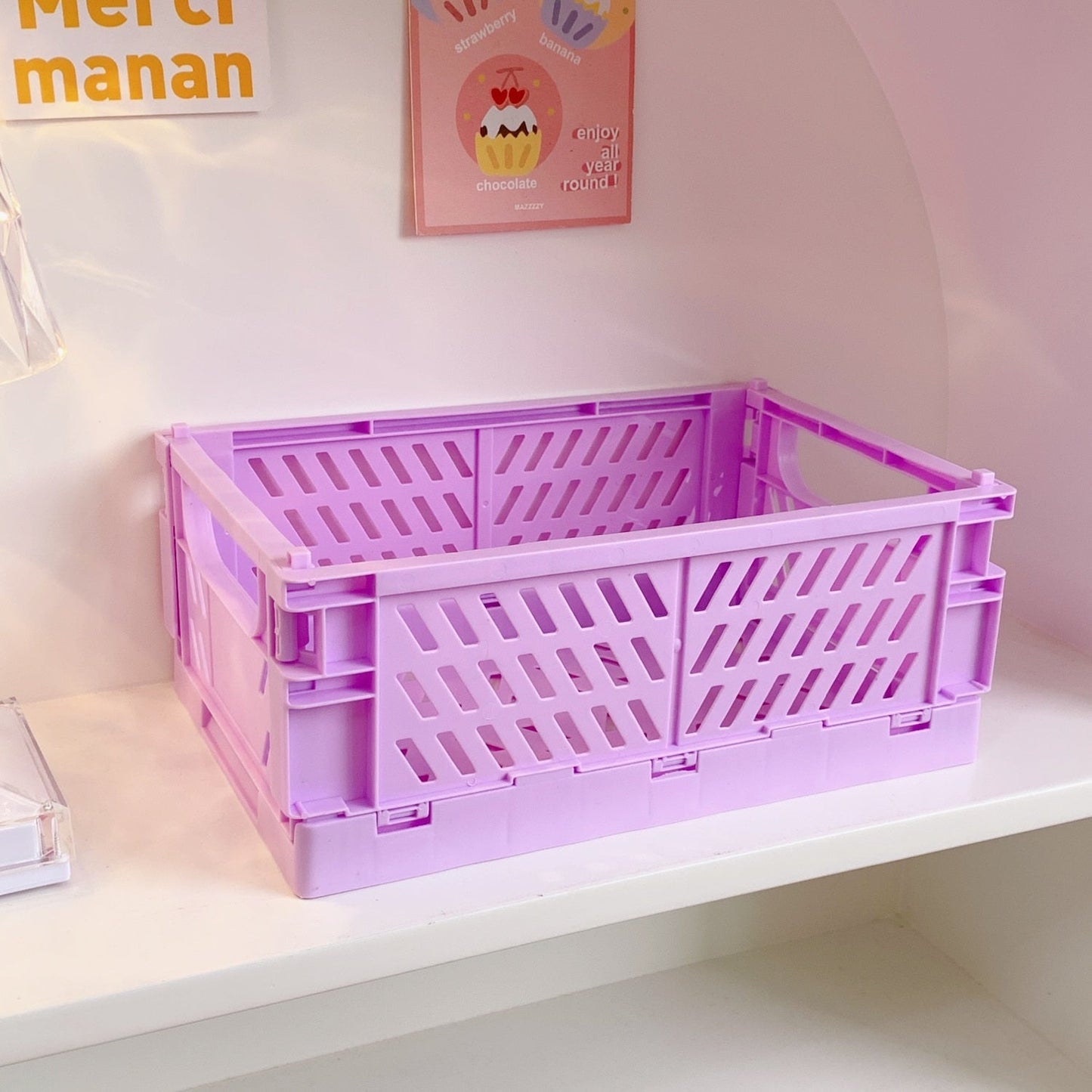 eybag Ins Desktop Plastic Storage Baskets Organizer Box Folding Stackable Toy Storage Basket with Handle Bathroom Storage Box Basket