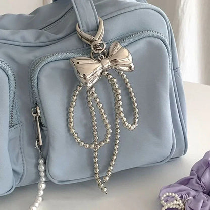 eybag Elegant Sweet Beads Pearl Bowknot Keychain Heart Pendant Keyring Y2K Aesthetic Key Chain Holder for Girl Bag Pendant Accessories