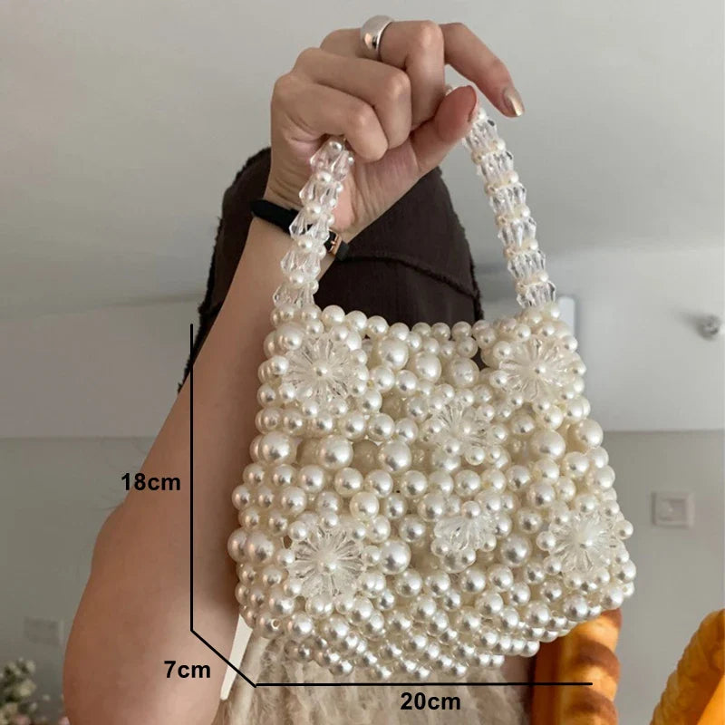 eybag Ins Flower Pearl Hand Bags for Women Portable Cut Lovely Small Handmade Woven Pink Purses Customized Designer Purse