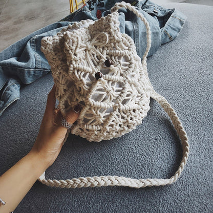 eybag Cotton Rope Woven Women's Shoulder Bag Bohemian Handmade Crossbody Bags Knitted Summer Bucket Straw Beach Bag Female Handbags