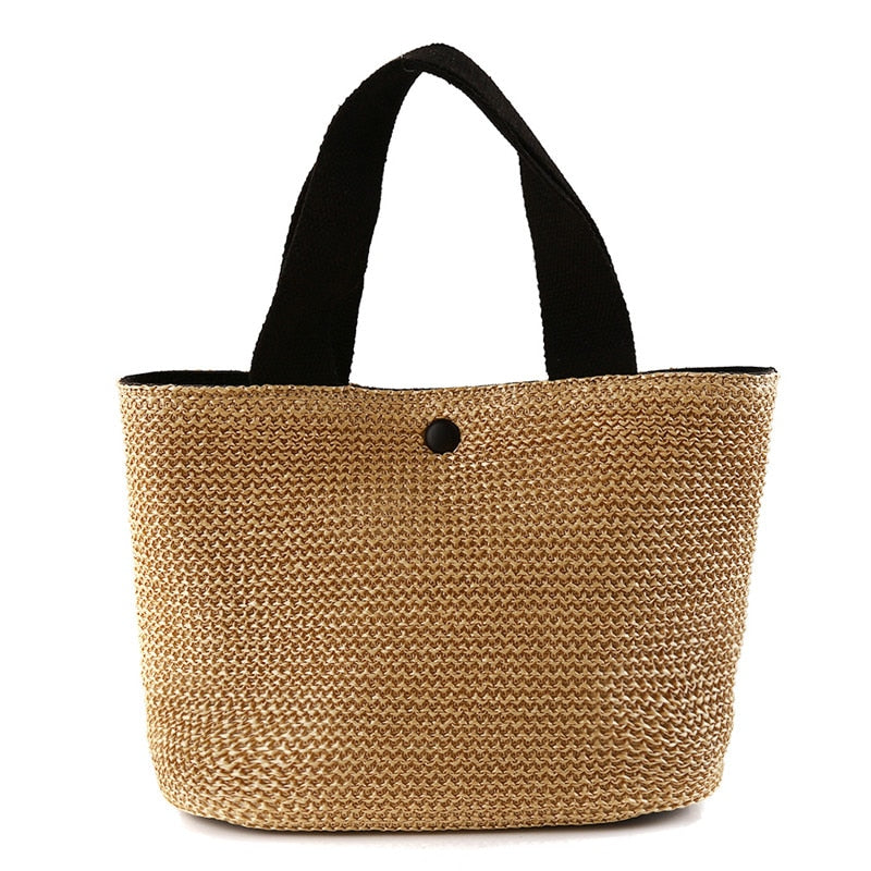 Lkblock Elegant Ladies Straw Woven Handbag Women Holiday Beach Casual Tote Top-Handle Bags Fashion Retro Shoulder Bags 2022