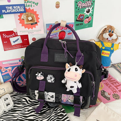 eybag Women Cute Cow Backpack Female Student College Schoolbag Girl Badge Multifunctional Backpacks Kawaii Ladies Waterproof Nylon Bag