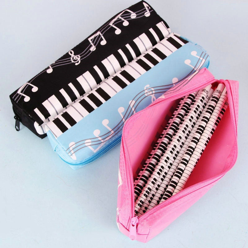 eybag Creative Novelty Student Pencil Case Square Single Layer Oxford Cloth Pen Bag for Girls Boy Musical Note Piano Stationery Pouch