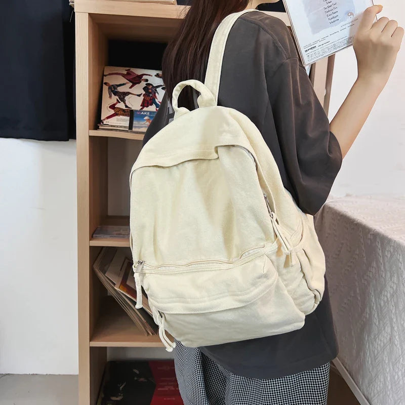 eybag Solid Color Ladies Canvas College Backpack Women Trendy Cool Travel Student Bag Boy Girl Laptop Backpack Cute Female School Bag