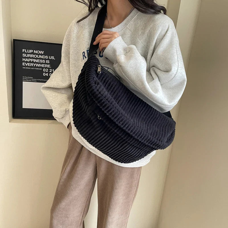 eybag Fashion Oversize Big Chest Bags For Women 2024 Female Chest Handbag And Purses Corduroy Large Capacity Crossbody Bag Waist Packs