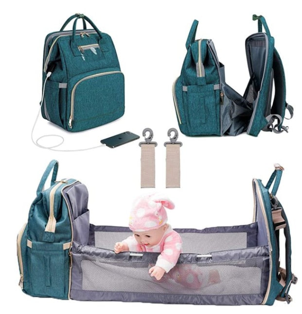 eybag USB Folding Crib Baby Travel Bed Diaper Bag Multi-Function Large Capacity Baby Backpack Diaper Bag Baby Stroller Organizer Bag