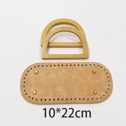 eybag 1Set  New Wooden Handles with Leather Bag Bottom Handmade Material Woven-bag Handbags Knit Bags DIY Sewing Accessories