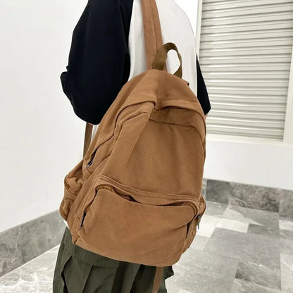 eybag Vintage Washed Canvas Backpack For Women Large Capacity Student Leisure School Bags Solid Simple Travel Backpack Female Bookbag